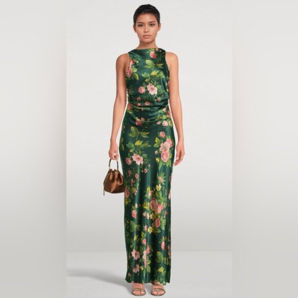 NEW Reformation Anaiis Silk Backless Long Dress Belvedere Green Floral US 6 UK10 - Picture 14 of 15